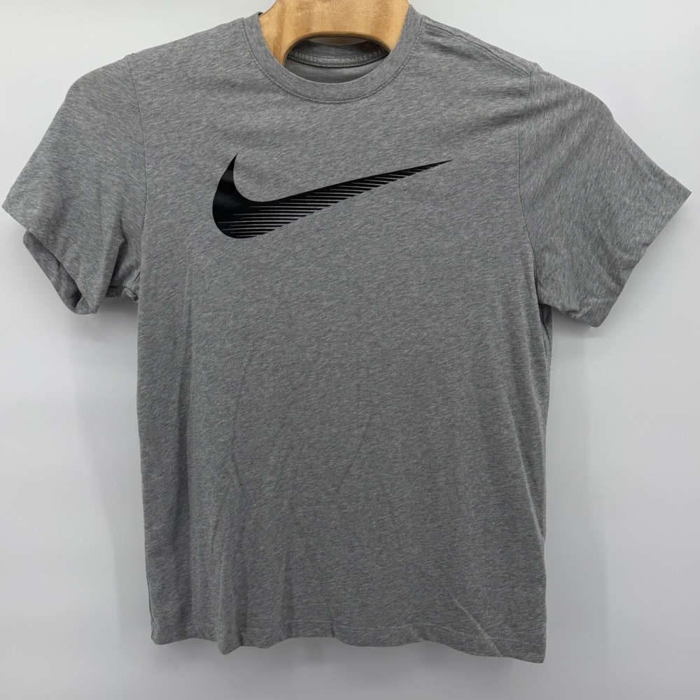 Nike T-Shirt Mens Large Gray Dri-FIT Graphic Swoosh Short Sleeve Tee